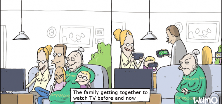 The whole family watching TV together